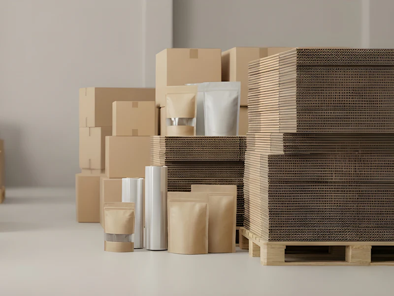 Gestapelte Kartons und Verpackungsmaterial (vorher, Symbolbild)