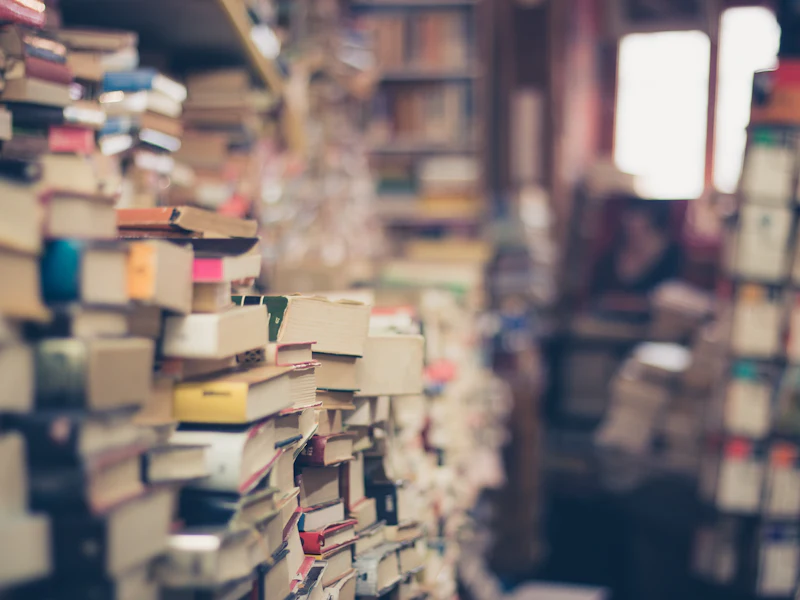 Hohe Bücherstapel (vorher, Symbolbild)